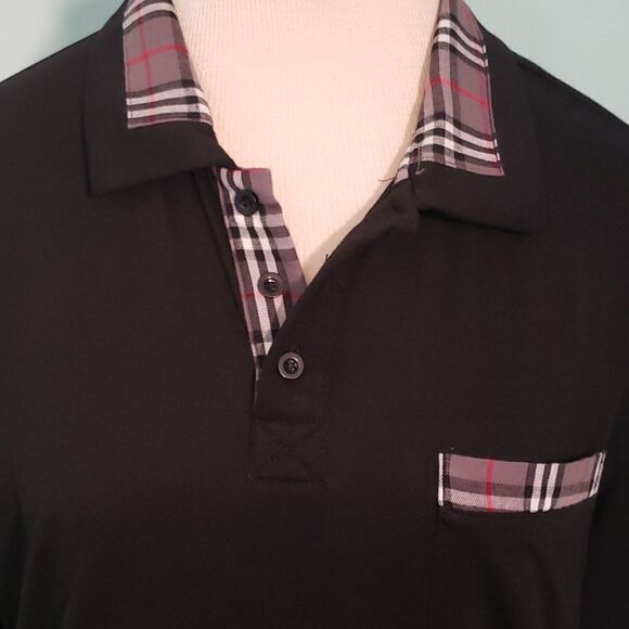 Coofandy large black top, long sleeved, plaid collar, minamalist. - Picture 2 of 8